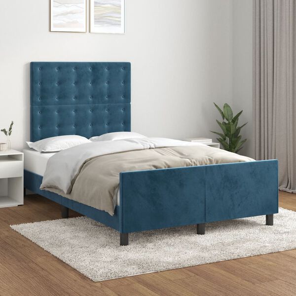 vidaXL Bedframe zonder matras 120x190 cm fluweel donkerblauw
