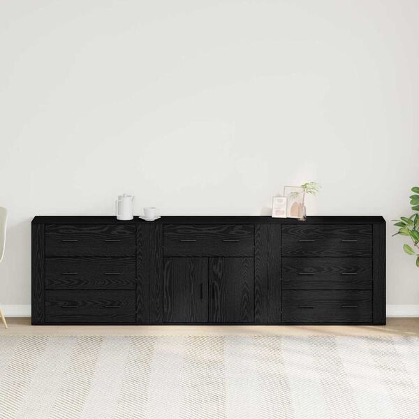 vidaXL Dressoir met lade Zwart Eiken 240 x 33 x 70 cm Bewerkt hout