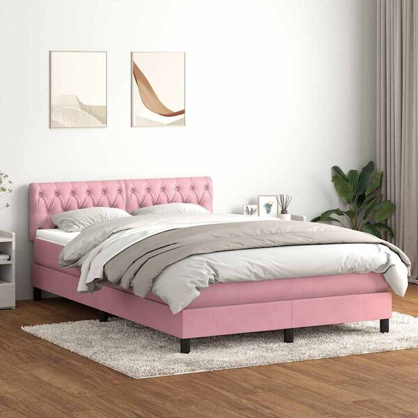 vidaXL Boxspring met matras fluweel roze 140x210 cm