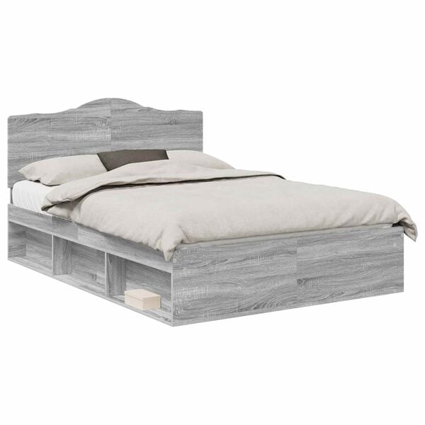vidaXL Bedframe Grijs Sonoma 140 x 200 cm Massief grenenhout