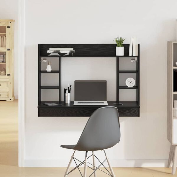 vidaXL Aan de muur bevestigd bureau Zwart eiken 105 x 48 x 75 cm