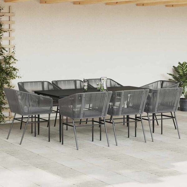 vidaXL 9-delige Tuinset met kussens poly rattan glas grijs
