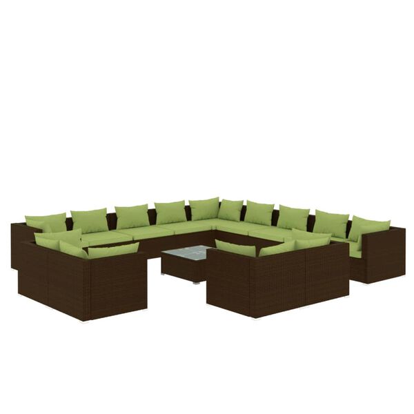 vidaXL 14-delige Loungeset met kussens poly rattan bruin