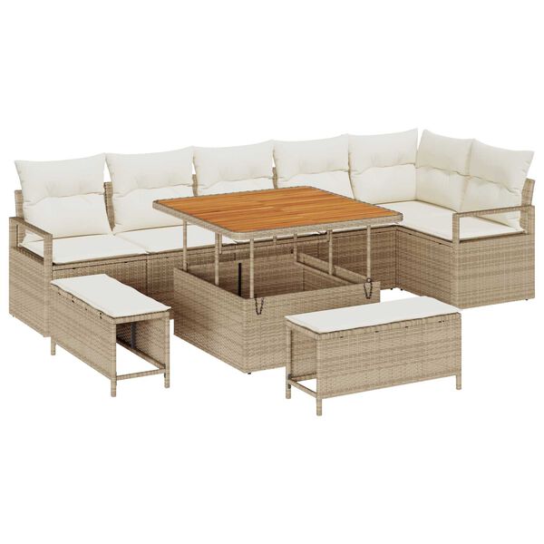 vidaXL Tuin Sofa Set met kussen 9 pcs Beige Poly riet