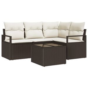 vidaXL Bankstel met kussen met opslag 5 pcs Bruin en Cr&egrave;me poly rattan