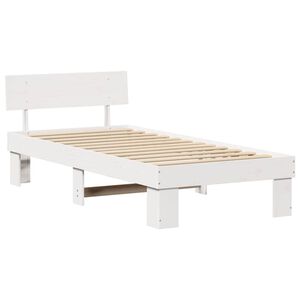 vidaXL Bedframe met hoofdeinde Wit 75 x 190 cm Massief grenenhout