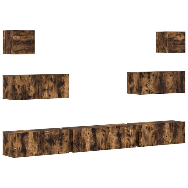 vidaXL 7-delige Tv-meubelset bewerkt hout gerookt eikenkleurig