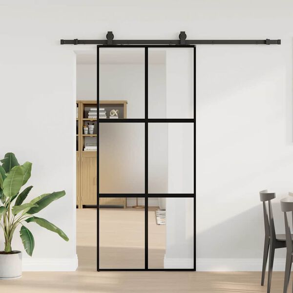 vidaXL Schuifdeur met beslagset 90x205 cm gehard glas zwart