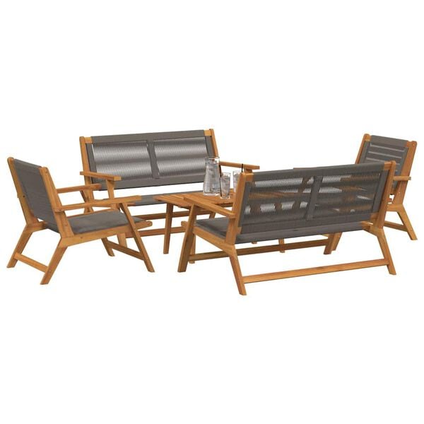vidaXL Tuinstoelen met Tafel 5 pcs Grijs Massief acaciahout