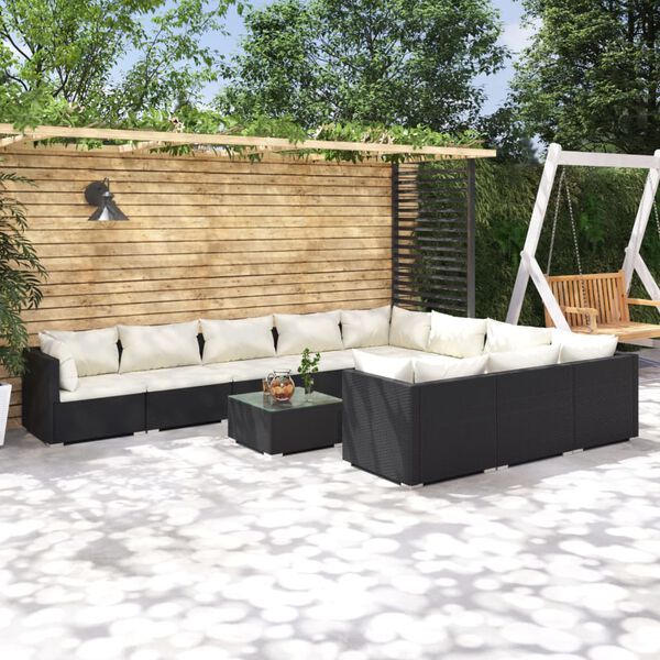 vidaXL 11-delige Loungeset met kussens poly rattan zwart