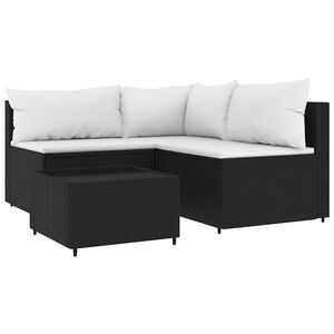 vidaXL 4-delige Loungeset met kussens poly rattan zwart