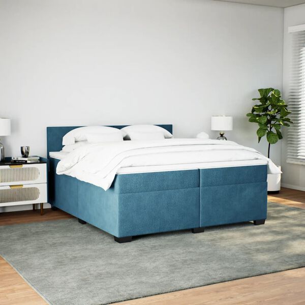 vidaXL Boxspring met matras fluweel donkerblauw 200x200 cm