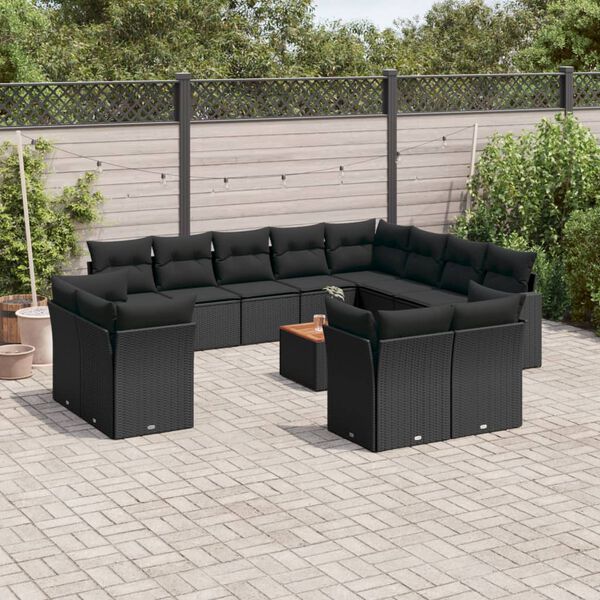 vidaXL 13-delige Loungeset met kussens poly rattan zwart