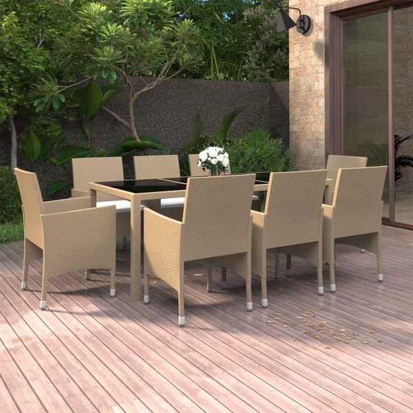 vidaXL 9-delige Tuinset poly rattan beige