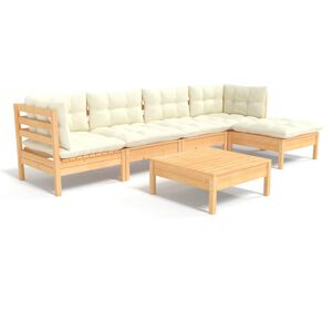 vidaXL 6-delige Loungeset met cr&egrave;mekleurige kussens grenenhout