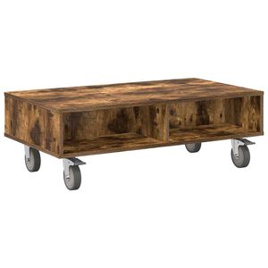 vidaXL Bijzettafel met wielen Gerookt eiken 90 x 50 x 30 cm