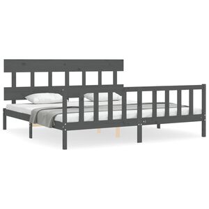 vidaXL Bedframe met hoofdbord massief hout grijs 200x200 cm