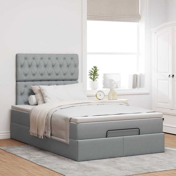 vidaXL Ottoman bed met matras 120x200cm stof lichtgrijs