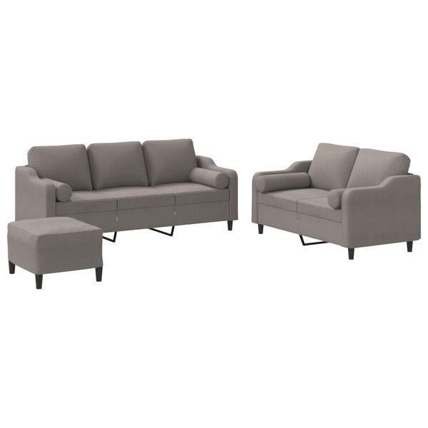 vidaXL 3-delige Loungeset met kussens stof taupe