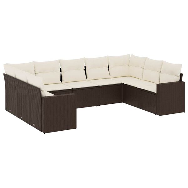 vidaXL 9-delige Loungeset met kussens poly rattan bruin