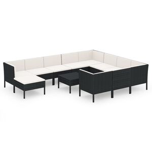 vidaXL 12-delige Loungeset met kussens poly rattan zwart
