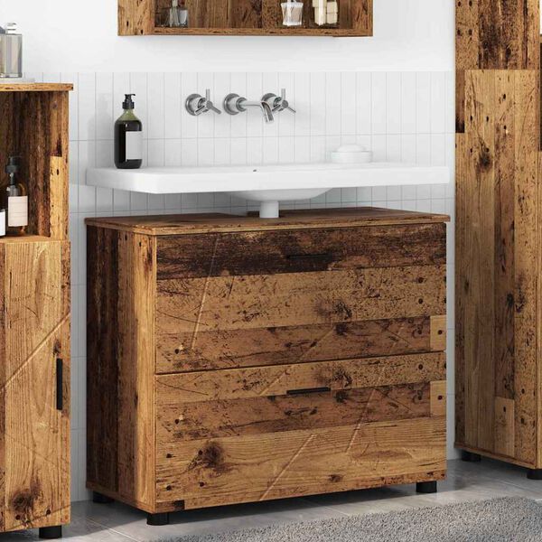 vidaXL Badkamer Kast Oud Hout 76,5 x 35 x 64 cm Bewerkt hout & Metaal
