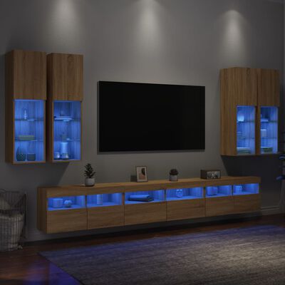 vidaXL 7-delige Tv-wandmeubelset met LED-verlichting sonoma eikenkleur