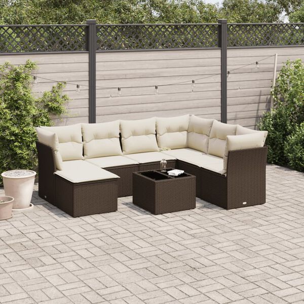 vidaXL 8-delige Loungeset met kussens poly rattan bruin