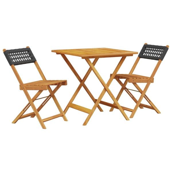 vidaXL 3-delige Bistroset poly rattan en massief hout zwart