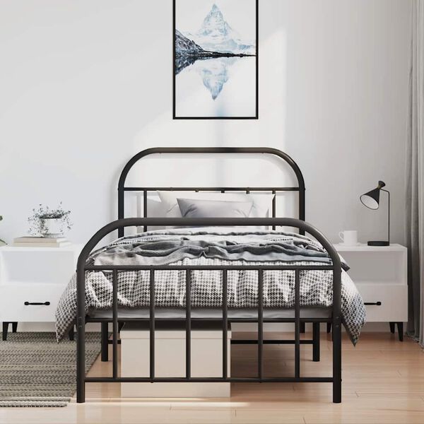 vidaXL Bedframe met hoofd- en voeteneinde metaal zwart 100x190 cm