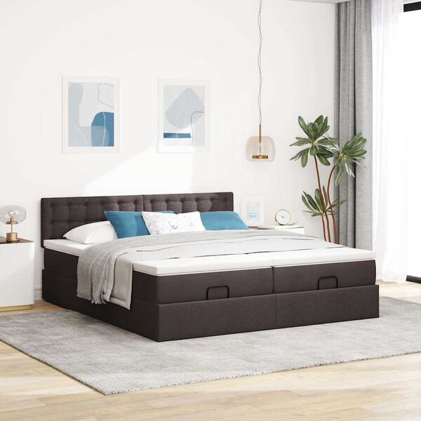 vidaXL Ottoman bed met matrassen en LED's 200x200cm stof donkerbruin