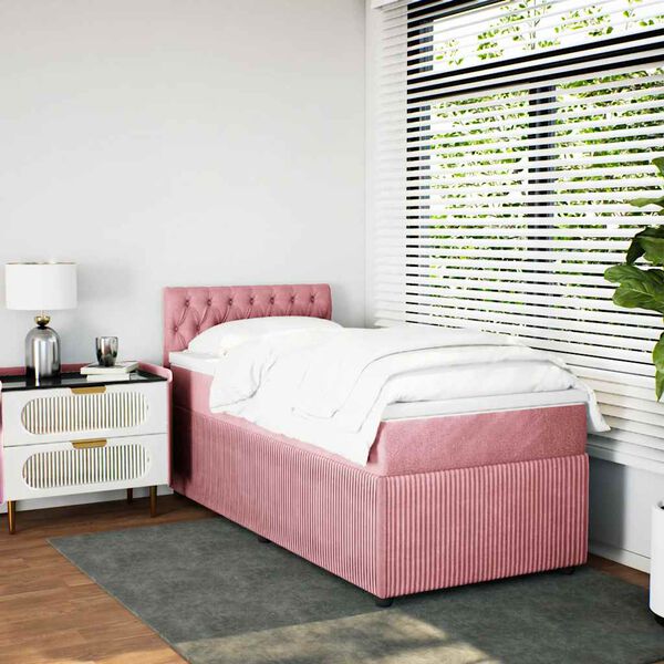 vidaXL Boxspring met matras fluweel roze 90x190 cm