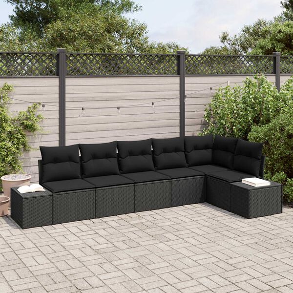 vidaXL Tuin Sofa Set met kussen 6 pcs Zwart poly rattan