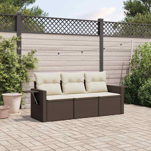 vidaXL 3-delige Loungeset met kussens poly rattan bruin