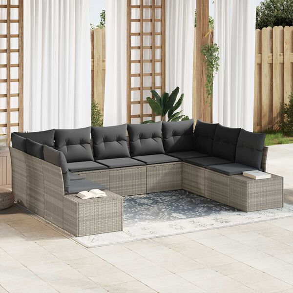 vidaXL Tuin Sofa Set met kussen 9 pcs Lichtgrijs poly rattan