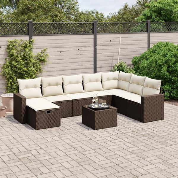 vidaXL 8-delige Loungeset met kussens poly rattan bruin