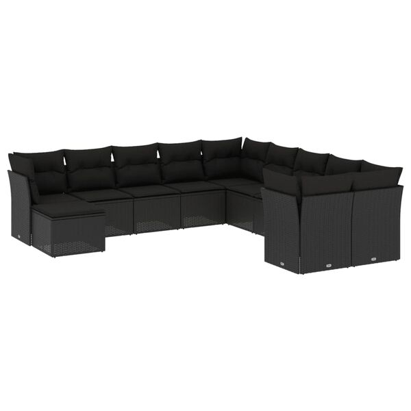 vidaXL 11-delige Loungeset met kussens poly rattan zwart