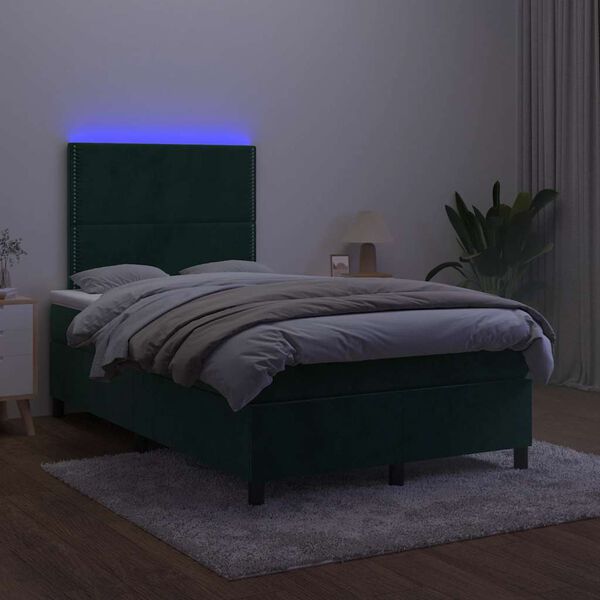 vidaXL Boxspring met matras en LED fluweel donkergroen 120x190 cm