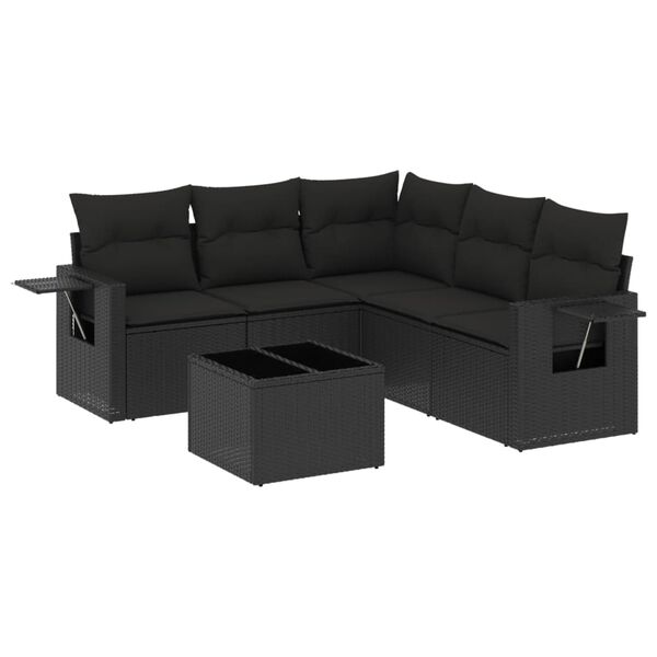 vidaXL 6-delige Loungeset met kussens poly rattan zwart