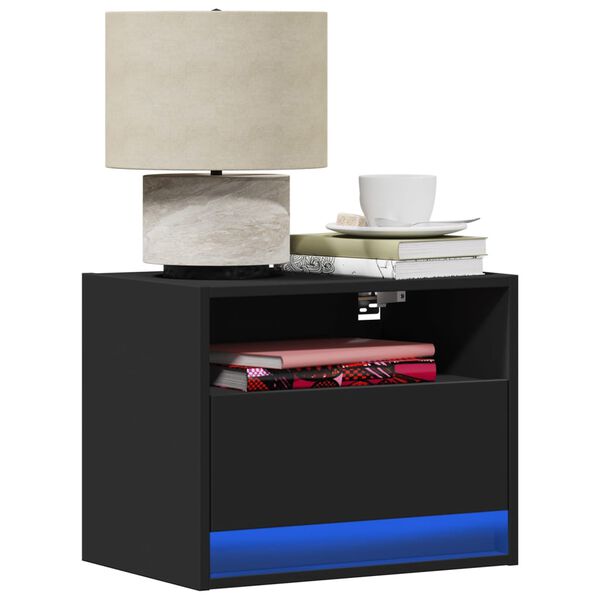 vidaXL Nachtkastje met LED's wandgemonteerd zwart