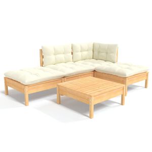 vidaXL 5-delige Loungeset met cr&egrave;mekleurige kussens grenenhout