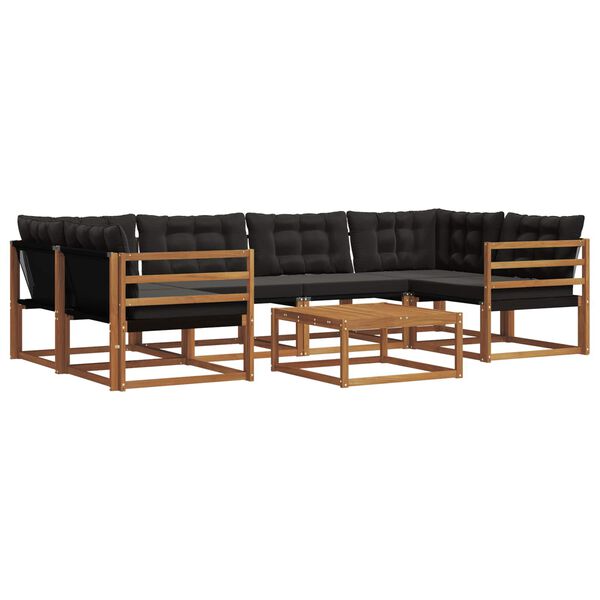 vidaXL Buiten bankenset met kussen 7 pcs Natuurlijk en Zwart