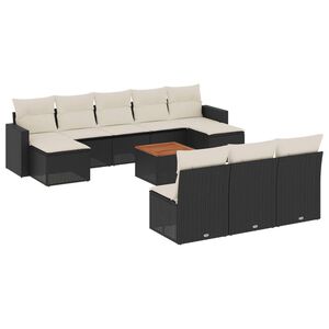 vidaXL 11-delige Loungeset met kussens poly rattan zwart