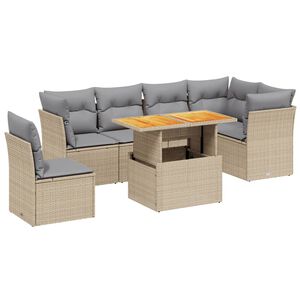 vidaXL 7-delige Loungeset met kussens poly rattan beige