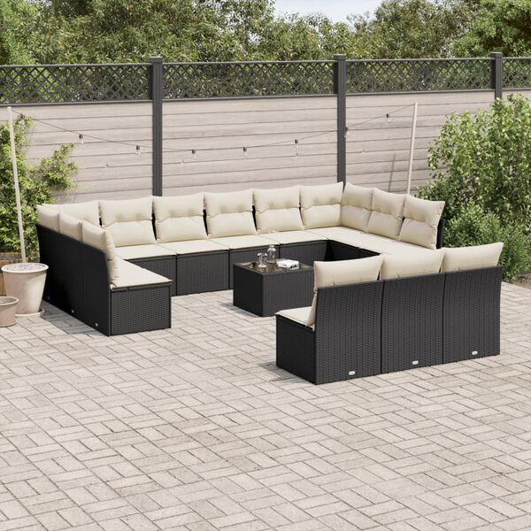 vidaXL 14-delige Loungeset met kussens poly rattan zwart