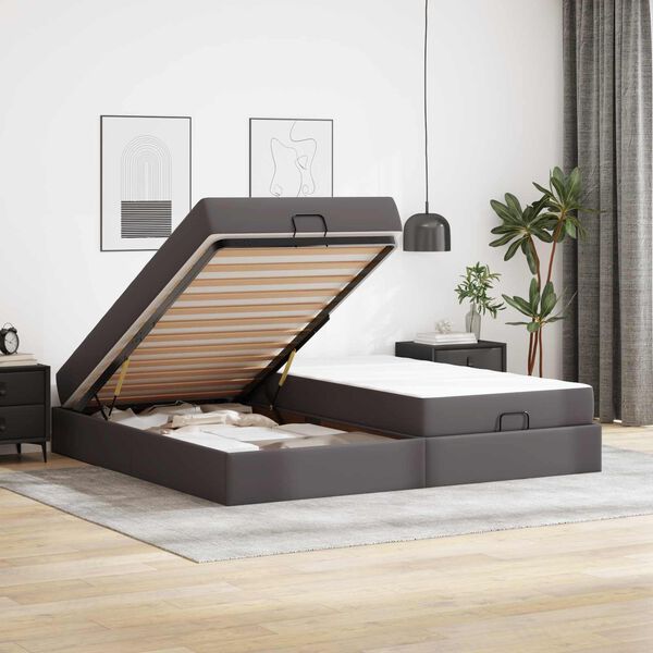 vidaXL Bedframe met matras met matras 2 pcs Grijs PVC