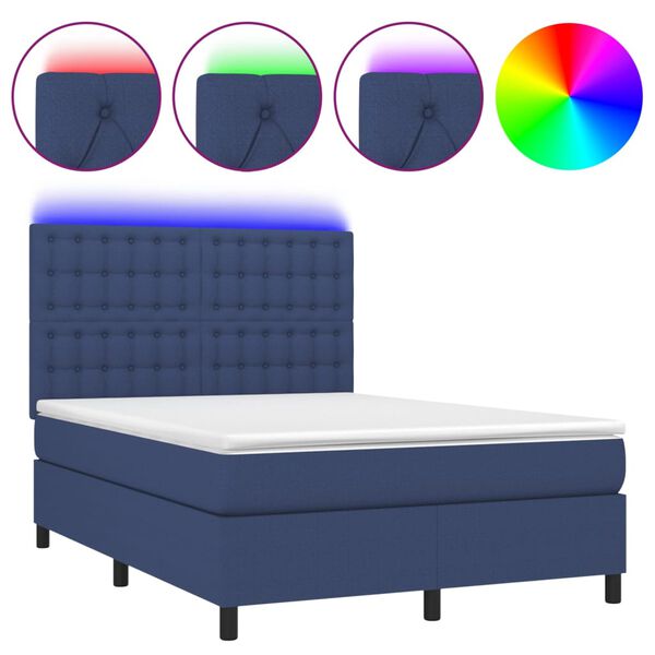 vidaXL Boxspring met matras en LED stof blauw 140x200 cm