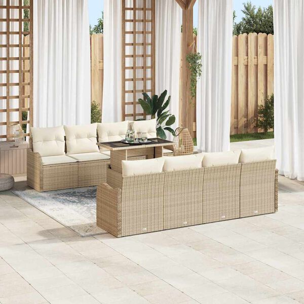 vidaXL Tuin Sofa Set met kussen met opslag 9 pcs Beige Poly riet