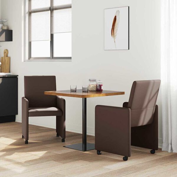 vidaXL Dining Stoelen met Wielen 2 pcs Bruin 57 x 66 x 94 cm Kunstleer