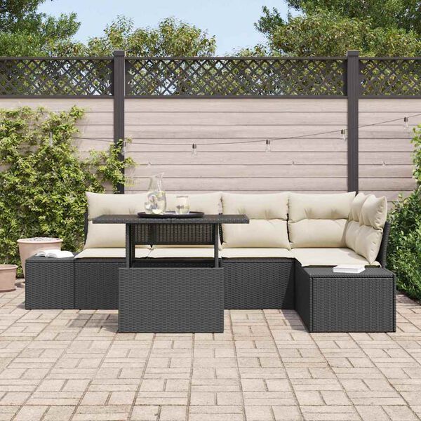 vidaXL Tuin Sofa Set met kussen 6 pcs Zwart Poly riet